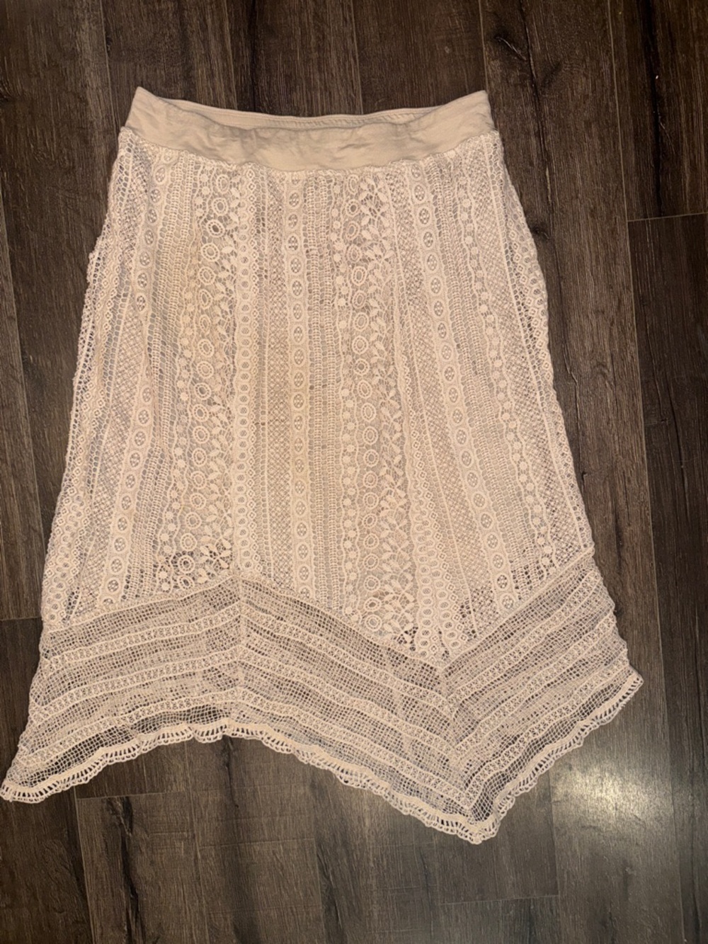 Chico's White Asymmetrical Lace Midi Skirt
